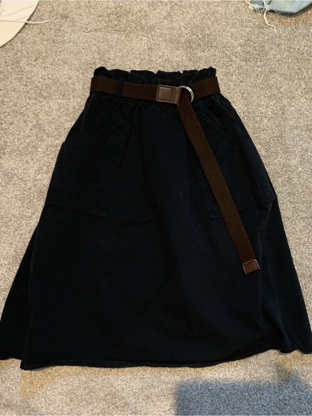 Black Casual High-Waist Cargo Skirt with Brown Belt